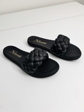 Natural Reflections "Addy Braided" Black Slide Sandals ~ 8